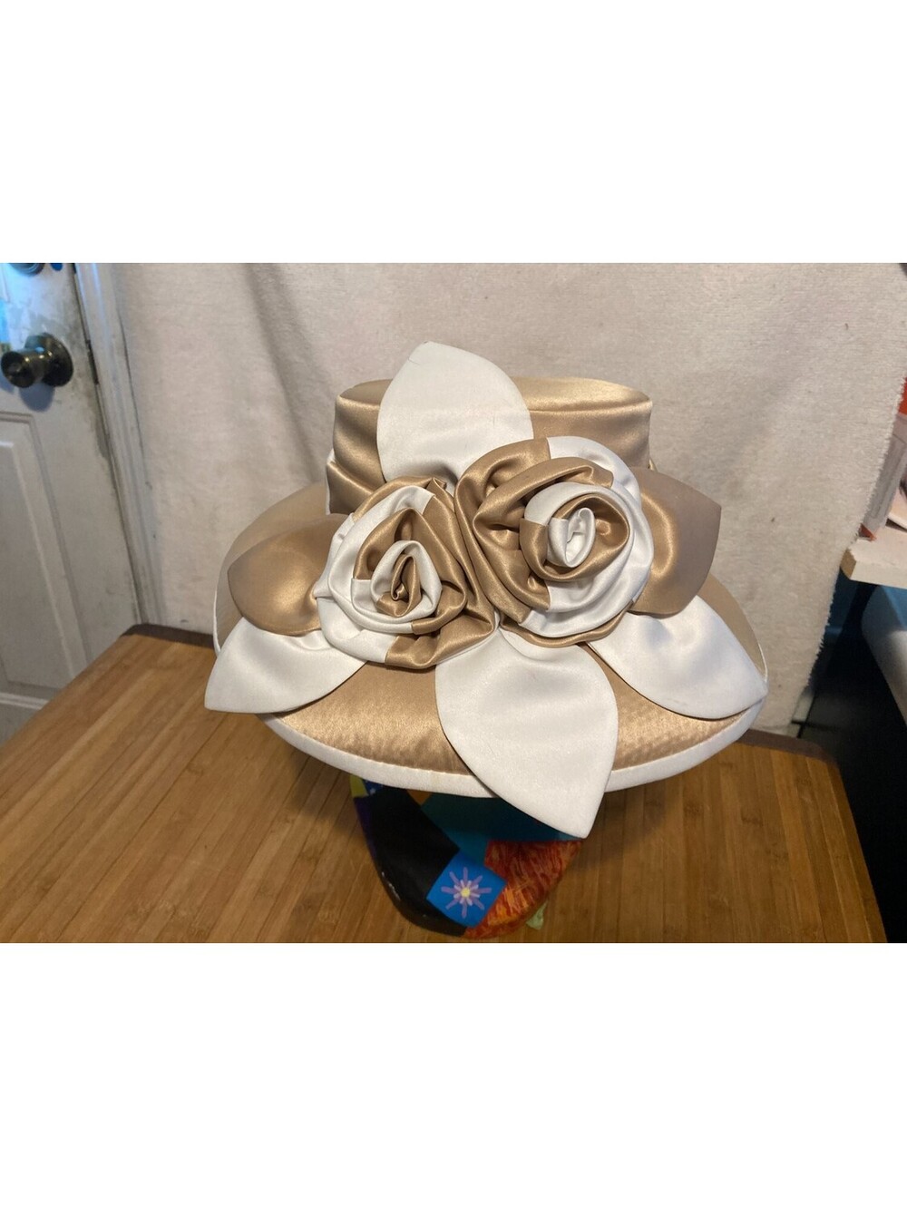 Terramina Church Derby Hat Womens M Rosette Accent Bound Brim